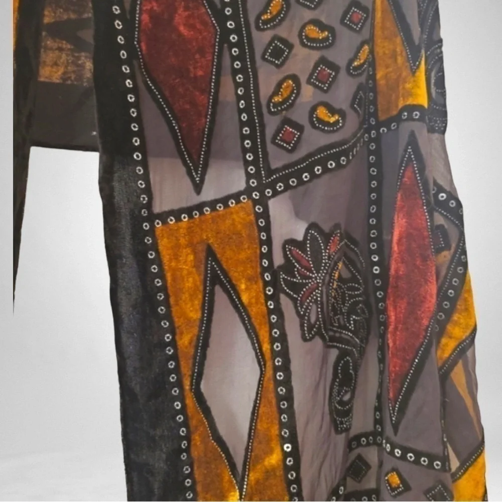 Lux burn out Velvet Paisley Wrap Scarf in Black and Gold